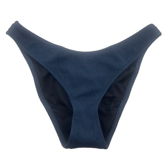 J Crew Textured Cheeky Bikini Bottom Dark Blue Curved Waist Size Med BC050 New - Picture 1 of 5